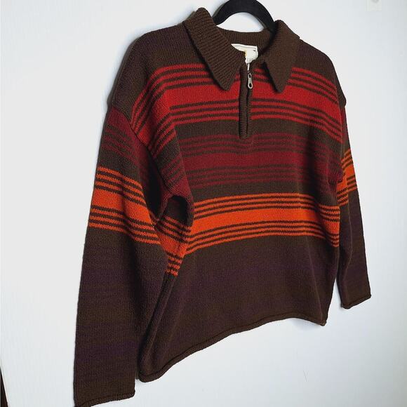 Vintage 90s Express Tricot Collared Sweater 1/4 Zip Small Pullover Stripe Grunge - Picture 2 of 8